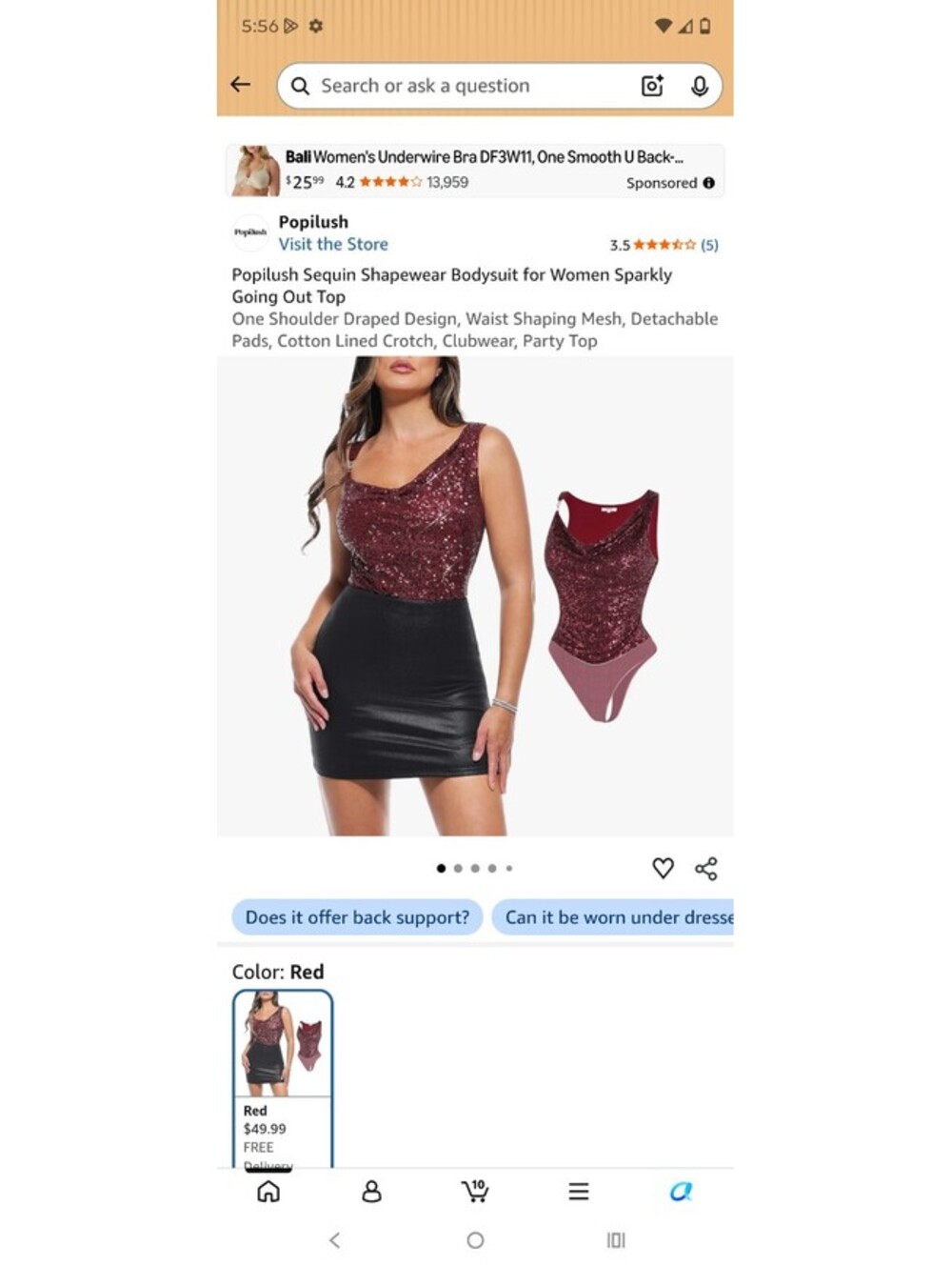 Popilush Sequin Shapewear Bodysuit for Women Sparkly Going Out Top One Shoulder